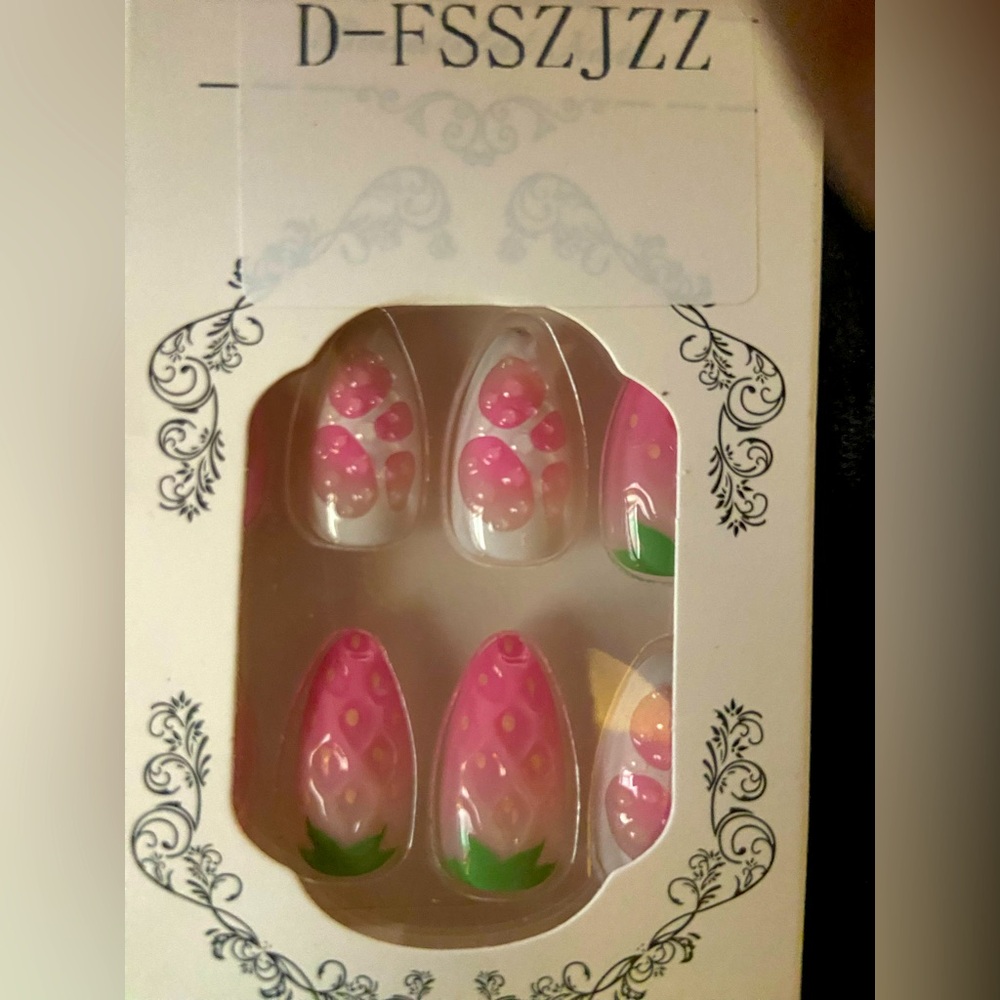 Pink Strawberry Press-On Nails - Cute Fruit Design